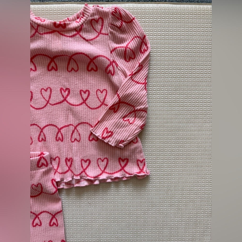 Cat & Jack|Baby girl matching set in Pink Heart Pattern,long sleeve & flare pant - Picture 2 of 6